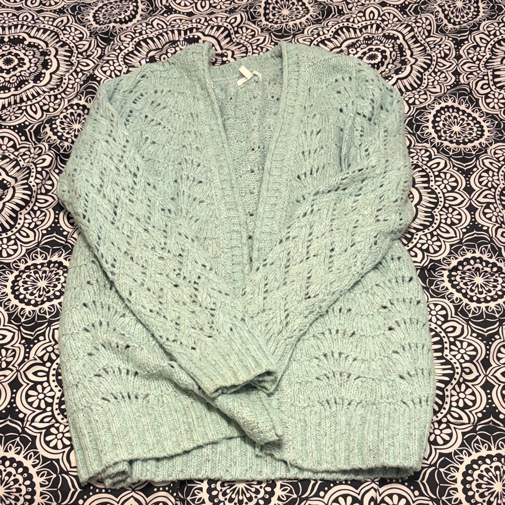 Maurices Light Green Open-Knit Cardigan